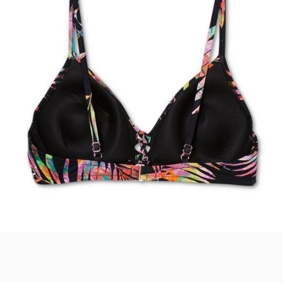 🌻2/$25🌻 Shade‎ &  Shore Black Tropical Print Lightly Lined Bikini Top 36B - Picture 4 of 10